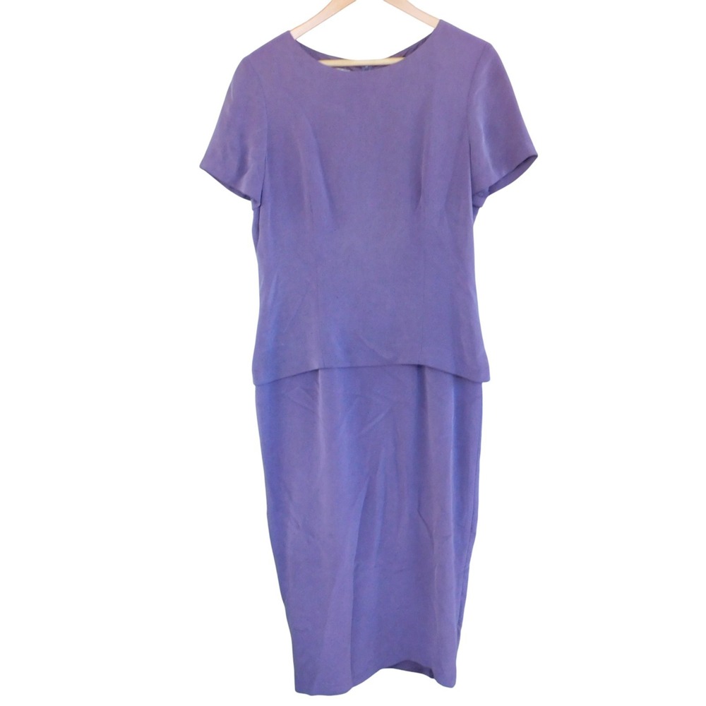 Vintage 90s‎ Y2K YL 100% Silk Maxi Sheath Dress Sz 12 Purple Short Sleeve Lined - Picture 6 of 6